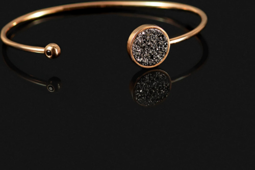 Gold bracelet with black diamond and quartz druzy ROCK&ROLL (8)