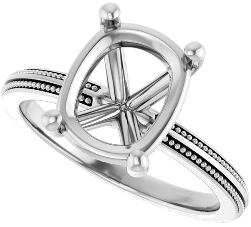 Sužadėtuvių Žiedas „Solitaire Milgrain“ 14k white gold Elongated Cushion 10mm x 8mm (5)