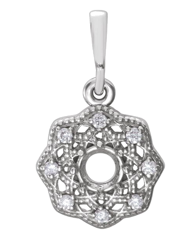 14K White 4.1 mm Round .06 CTW Natural Diamond Semi-Set Pendant (1)