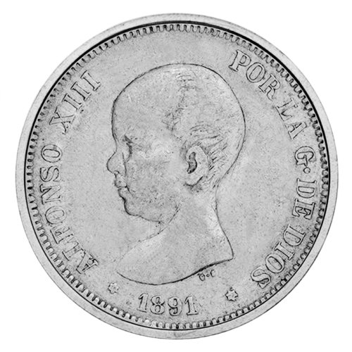 5 песет Альфонсо XIII (1888-1892) Испания серебряная монета (1)