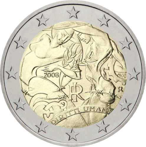 2008 Italija Žmogaus teisės 2 eurų moneta (1)