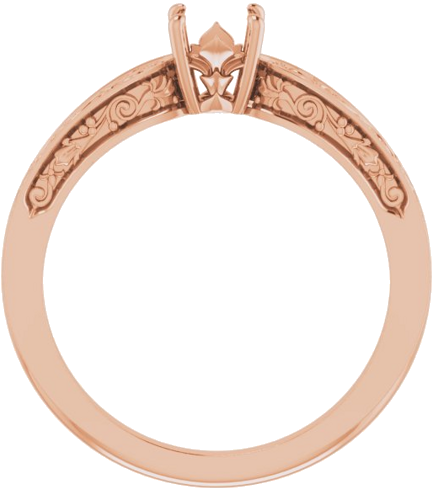 14K Rose 5.2 mm Round Floral Solitaire Engagement Ring Mounting (2)