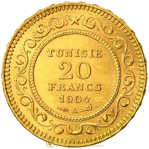 20 francs Mohammed IV, Tunisia, Gold coin (2)