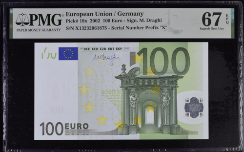 2002 100 eurų banknotas PMG GEM UNC 67 (2)