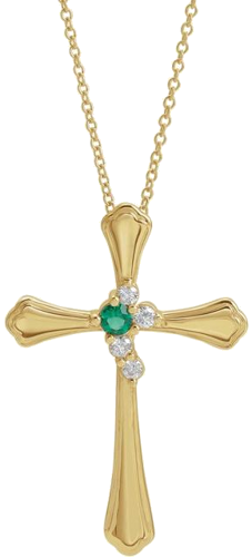 14K Yellow 1-Stone 1 8 CTW Natural Diamond Semi-Set Family Cross 16-18  Necklace (3)