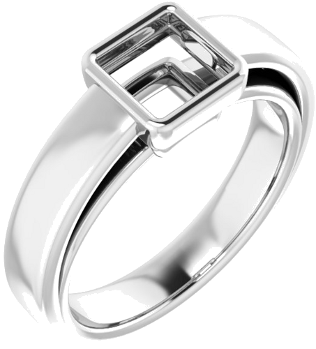 Sužadėtuvių Žiedas „Bezel-Set Solitaire“ 14k white gold Square 5.5mm (1)