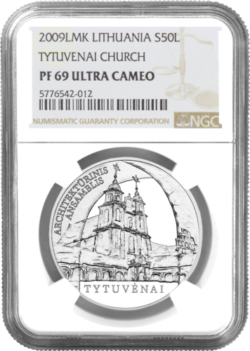 2009 Tytuvėnų architektūrinis ansamblis Lietuva 50 litų sidabrinė moneta PF 69 ULTRA CAMEO (1)