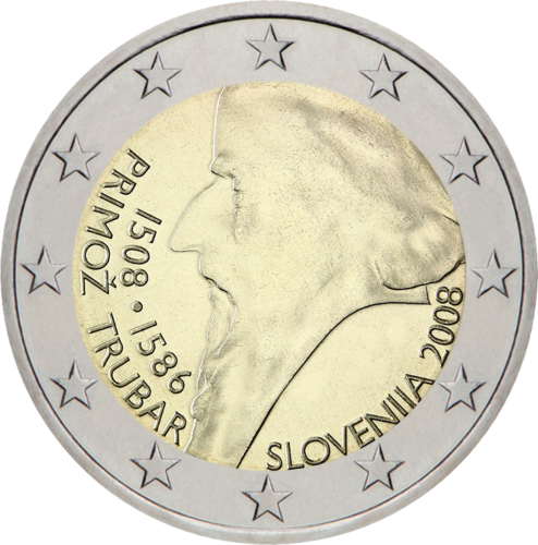 2008 Slovėnija Primož Trubar 2 eurų moneta (1)