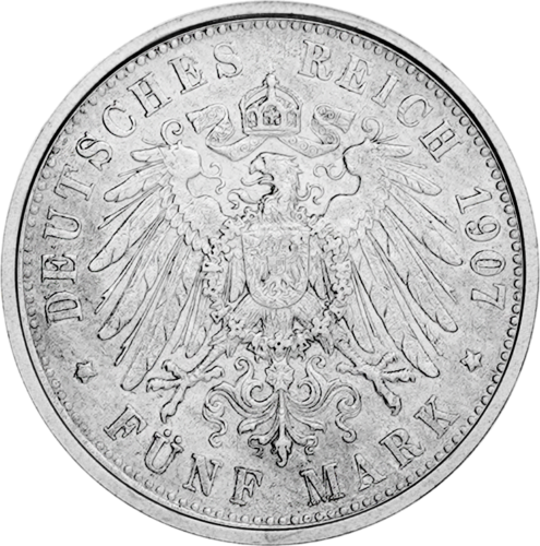 5 марки Вилхелм II Вюртемберг (1892-1913) Сребърна монета на Германската империя (2)