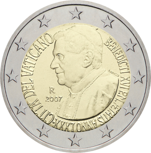 2007 Vatikanas Benediktas XVI 2 eurų moneta (1)