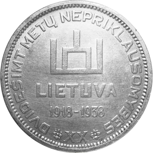 1938 Lietuva Prezidentas Antanas Smetona 10 litų sidabrinė moneta (2)