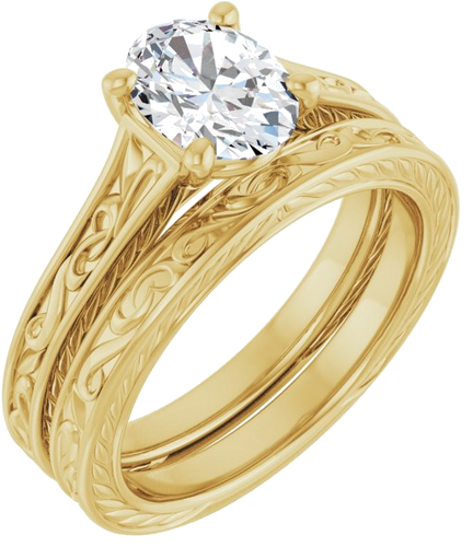 Sužadėtuvių Žiedas „Solitaire Scroll“ 14k yellow gold Oval 8mm x 6mm (11)