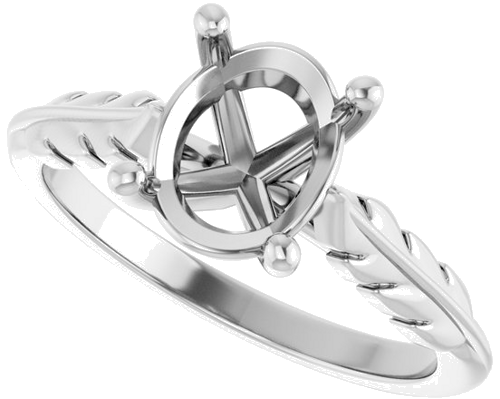 Sužadėtuvių Žiedas „Solitaire Leaf“ 14k white gold Oval 9mm x 7mm (5)