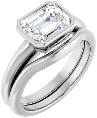 Sužadėtuvių Žiedas „Bezel-Set Solitaire“ 14k white gold Emerald 8mm x 6mm (6)