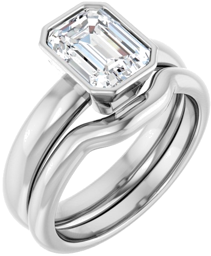 Sužadėtuvių Žiedas „Bezel-Set Solitaire“ 585 Baltojo Aukso Emerald 8mm x 6mm (6)