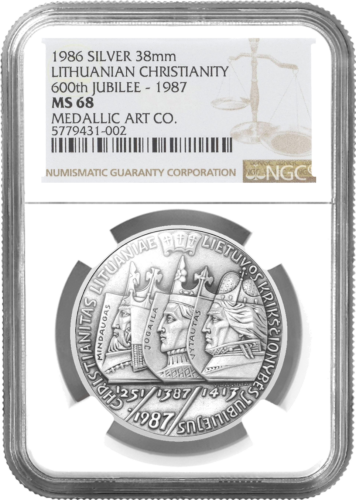 1986 Lithuania Anniversary of Christianity PF 68 Silver Medal (1)