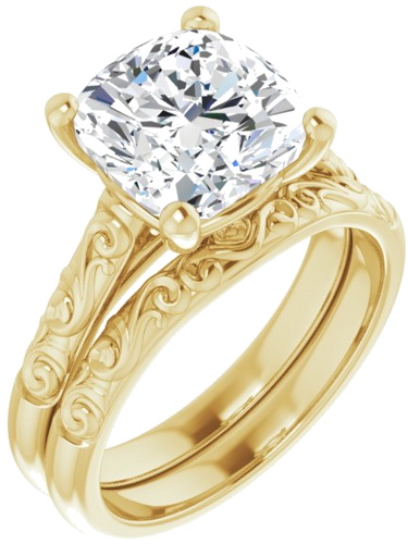 14K Yellow 9 mm Cushion Solitaire Engagement Ring Mounting (6)
