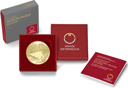 2022 Alpine Treasures (Wild Waters) Austrija 50 eurų 1/4 oz auksinė proof moneta (3)