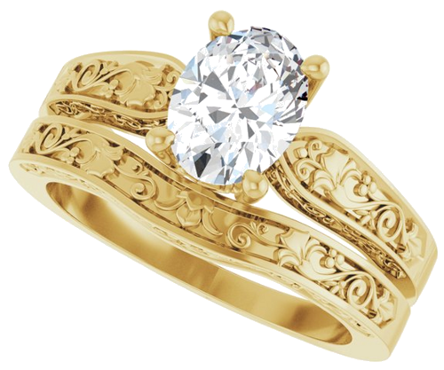 Sužadėtuvių Žiedas „Solitaire Floral“ 14k yellow gold Oval 8mm x 6mm (10)