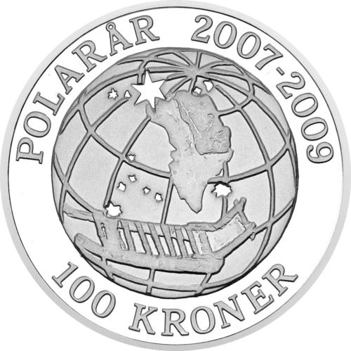100 Kroner Polar Years 2008 Denmark Silver Coin (1)