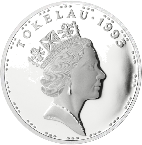 5 Tala Driežas 1993 Tokelau sidabrinė moneta (2)
