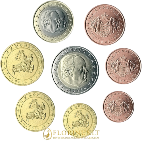 2001 Monakas Princas Rainier II euro monetų rinkinys (1)