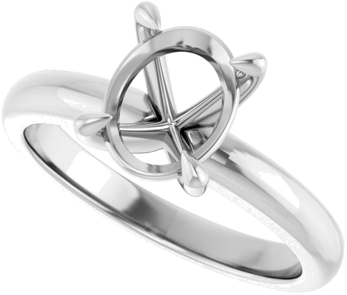 14K White 9x7 mm Oval Solitaire Engagement Ring Mounting (5)