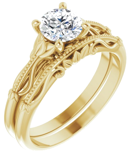 14K Yellow 5.8 mm Round Sculptural-Inspired Solitaire Engagement Ring Mounting (6)
