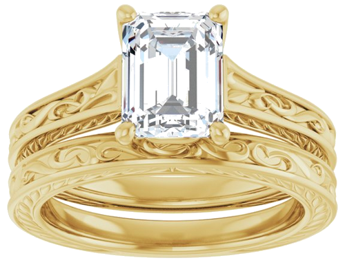 Sužadėtuvių Žiedas „Solitaire Scroll“ 14k yellow gold Emerald 8mm x 6mm (8)