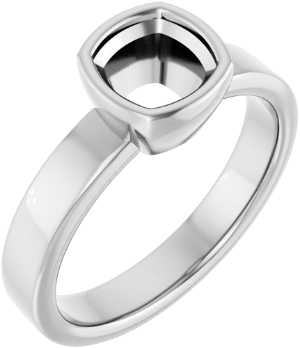 Sužadėtuvių Žiedas „Bezel-Set Solitaire“ 14k white gold Cushion 6mm (1)