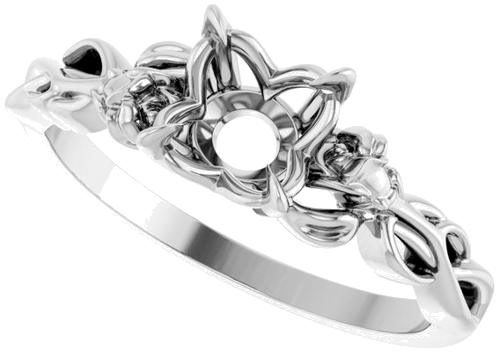 14K White 6.5 mm Round Nature-Inspired Engagement Ring Mounting (5)