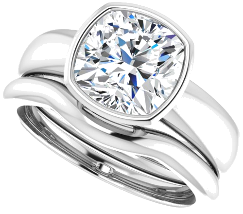 Sužadėtuvių Žiedas „Bezel-Set Solitaire“ 10k white gold Cushion 8mm (10)