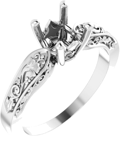 Sužadėtuvių Žiedas „Floral Solitaire“ 585 Baltojo Aukso Asscher 5.5mm (1)