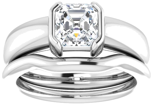 14K White 6 x 6 mm Asscher Half Bezel Solitaire Engagement Ring Mounting (8)