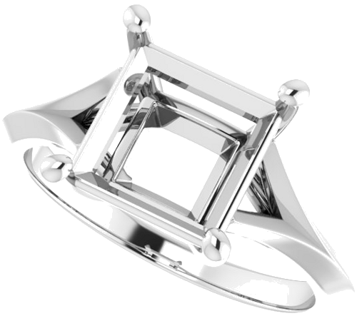 Sužadėtuvių Žiedas „Solitaire Split Shank“ 14k white gold Square 8mm (5)