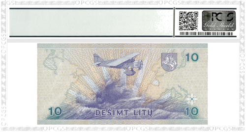 1997 Lietuva 10 litų banknotas PCGS GEM UNC 65 (2)