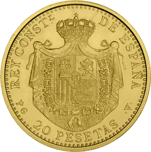 20 песет Альфонсо XIII (1887-1890) Испания золотая монета (2)