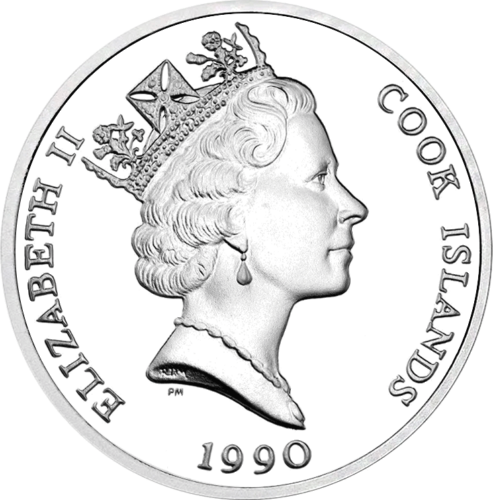 10 dolerių Afrikinis dramblys 1990 Kuko salos sidabrinė moneta (2)