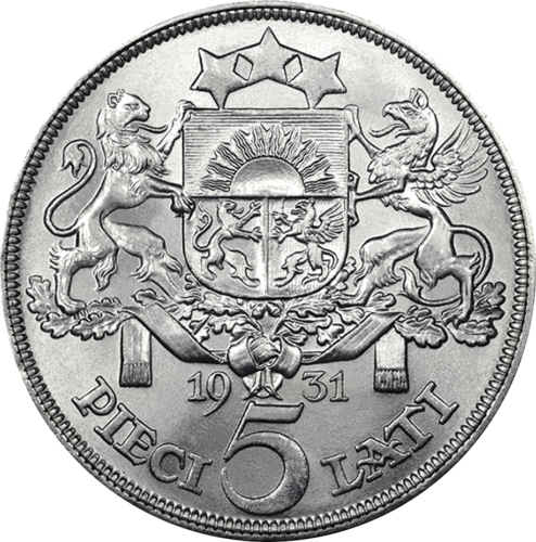 5 latu Jaunavas (1929-1932) Latvijas sudraba monēta (2)