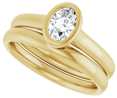 Sužadėtuvių Žiedas „Bezel-Set Solitaire“ 585 Geltonojo Aukso Oval 6mm x 4mm (10)