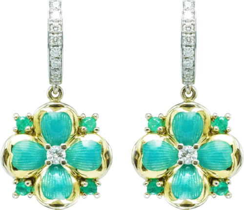 Gold earrings with four-leaf clovers inlaid with emeralds and diamonds ROYAL CLOVER (1)