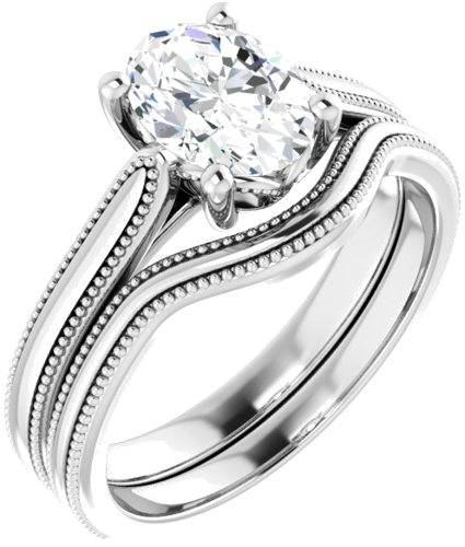 14K White 8x6 mm Oval Solitaire Engagement Ring Mounting (6)