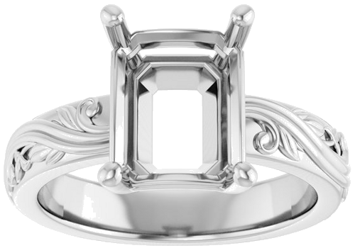 Sužadėtuvių Žiedas „Solitaire Sculptural“ 14k white gold Emerald 10mm x 8mm (3)
