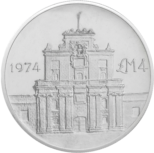 4 liros Cottonera vartai 1974 Malta sidabrinė moneta (2)