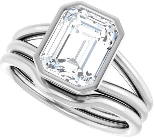Sužadėtuvių Žiedas „Bezel-Set Solitaire“ 14k white gold Emerald 9mm x 7mm (10)