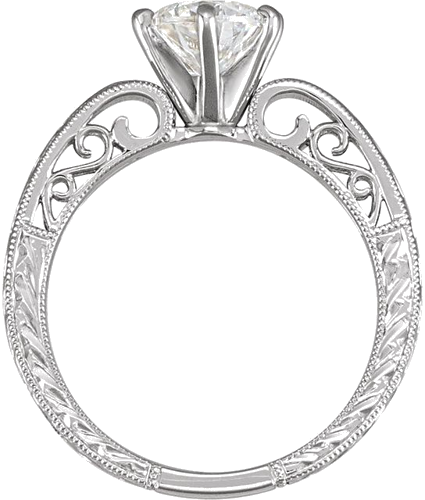 Sužadėtuvių Žiedas „Hand-Engraved Hand-Applied Milgrain Solitaire“ 14k white gold Round 6.5mm (4)
