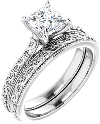Sužadėtuvių Žiedas „Solitaire Sculptural“ 14k white gold Square 5.5mm (6)