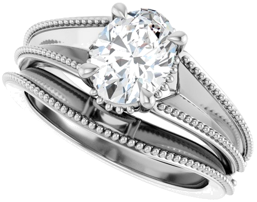 Sužadėtuvių Žiedas „Claw-Prong Solitaire“ 14k white gold Oval 8mm x 6mm (10)