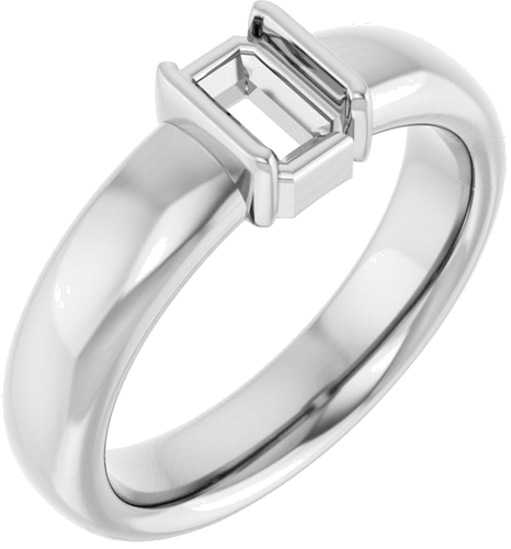 Sužadėtuvių Žiedas „Half-Bezel Solitaire“ 14k white gold Emerald 6mm x 4mm (1)