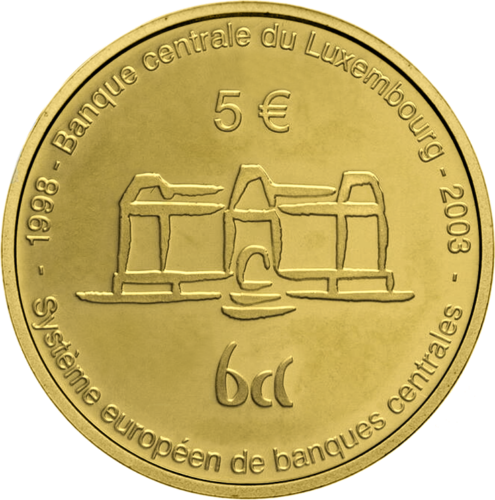 2003 Liuksemburgas Centrinių bankų sistema 5 eurų auksinė moneta (1)